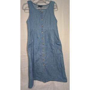 Vintage 90s Women's Button Front Denim Midi Jumper Sz 10P Pockets Cottage Core